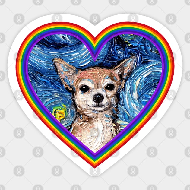 Chihuahua in a Rainbow Heart Sticker by sagittariusgallery